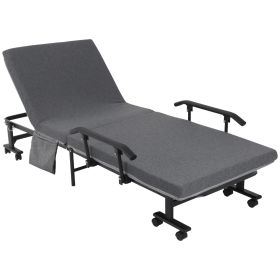 Portable Dark Grey Rollaway Bed, Folding, Adjustable Backrest, Guest Bed on Wheels