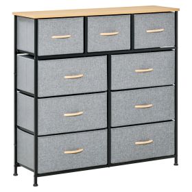 Oak Gray 9-Drawer Storage Chest with Steel Frame & Wood Top for Hallway Closet