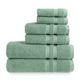 Performance Cotton 6-Piece Bath Towel Set, Super Soft Quick Dry Fade Resistant, Solid Green