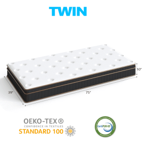 10 Inch Twin Mattress, Innerspring Mattress with Black Gold Trim & White Cover - Medium Firm Support, Breathable Design for Kids, Teens