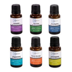 15mL Essential Oil Set 6PK Eucalyptus, Lvnder, Lmngrass, Sweet Orange, Peppermnt, Tea Tree