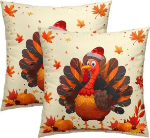 Thanksgiving Throw Pillow Covers 18x18 Set of 2 Thanksgiving Day Turkey Pillow Case Fall Orange Maple Leaves Pumpkin Pillowcase Autumn Farmhouse