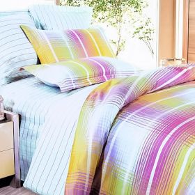Blancho Bedding - [Golden Plaid] 100% Cotton 4PC Duvet Cover Set (Queen Size)(Comforter not included)