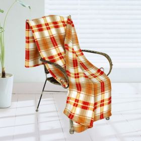 [Trendy Plaids - Khaki/Red/White] Soft Coral Fleece Throw Blanket (71 by 79 inches)