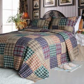[Conrad] Cotton 3PC Vermicelli-Quilted Printed Quilt Set (Queen Size)