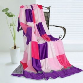 Onitiva - [Plaids - Purple & Pink] Soft Coral Fleece Patchwork Throw Blanket (59 by 78.7 inches)