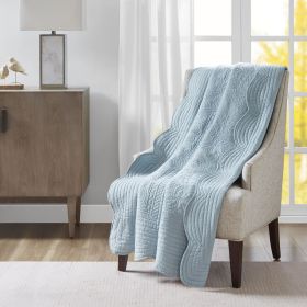 Oversized Quilted Throw with Scalloped Edges Blue 60x72"