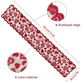 1pc Valentines Day Decorations Table Runner, 13 X 72 Inch Lace Heart Table Runner For Wedding Party (Option: Red)