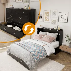 Queen Size Murphy Bed Frame With Drawers Murphy Chest Bed With Charging Station, 2 USB Ports Mobile Murphy Bed Sleeping Arrangement For Multipurp (Option: MFC2)