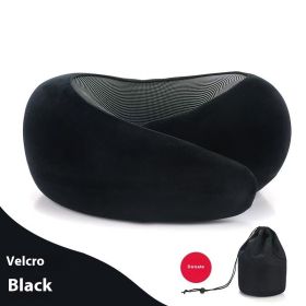 Soft Memory Foam Travel Neck Pillow U Shape Adjustable Support Comfortably Sleeping On Plane Car Office Noon Break (Option: Deep Black Velcro Style)