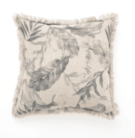 Linen Printed Cushion With Fringes  Brown (Option: Gray)