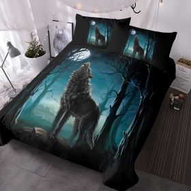 Vintage Wolf Duvet Cover Set Green Sunset Retro Wolf Comforter for Teen Boys Wolf Galaxy Star Forest Bedding Set (Color: Green, size: King)
