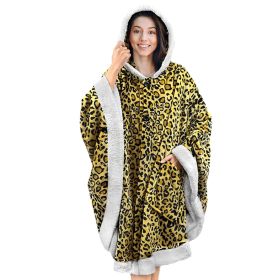 Hoodie Blanket Wrap Wearable Hoodie Snuggle Robe Sweatshirt Soft Lined Cuddle Poncho Cape w/ Hat 2 Pockets Buttons (Type: Leopard)