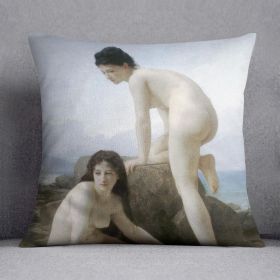 Les Deux Baigneuses By Bouguereau Cushion (Insert: With Insert, size: 16" X 16")
