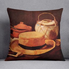 Still Life with Yellow Straw Hat by Van Gogh Cushion (Insert: Without Insert, size: 14" X 14")