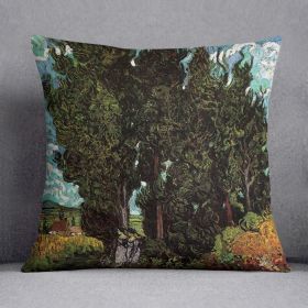Cypresses with Two Female Figures by Van Gogh Cushion (Insert: Without Insert, size: 14" X 14")