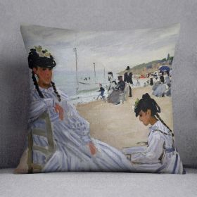 The beach at Trouville by Monet Cushion (Insert: Without Insert, size: 14" X 14")