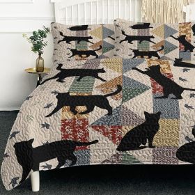 3pcs Of Black Cat Multi Posture Pattern Blanket Set All Season Bedding, 2 Pillowcases For Children, Teenagers, And Adults, Suitable For Bedrooms (Color: Brown, size: King)