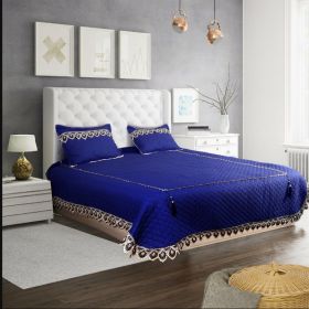 5pcs Big Lace Edge European Noble Bedding Set, Tassel Pendant ,Bamboo Fiber Bedspread Set (Color: Blue, size: King)