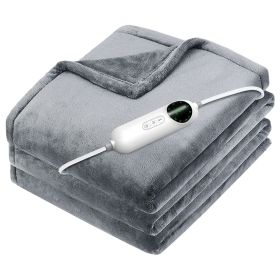 Flannel Heated Blanket - 10 Heat Settings, Auto Off, Washable - Home & Office - 59x71in (Color: gray, size: 180 x 150cm)