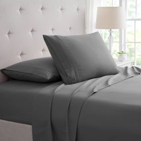Bamboo 4 Piece Luxury 3 Line Embroidered Sheet Set (Color: Grey, size: Queen)