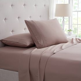 Bamboo 4 Piece Luxury 3 Line Embroidered Sheet Set (Color: Taupe, size: Twin XL)