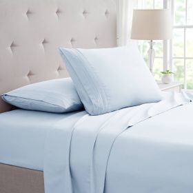 Bamboo 4 Piece Luxury 3 Line Embroidered Sheet Set (Color: Aqua, size: King)