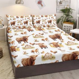 3pcs Little Cow And Duck Pet Theme Children's Fun Style Minimalist Comfort Series Bed Sheet And Two Pillowcases Bedding For All Seasons Use (Color: White, size: King)