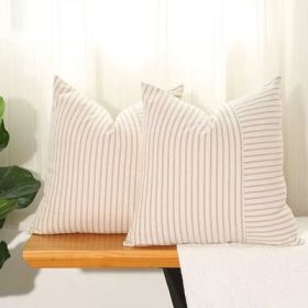 Pinstripe Pillow cover (Color: Baige, size: 20x20 inch)